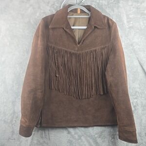 Vintage Lariat Leather Western Fringe Shacket  Large Cowgirl Native American Top